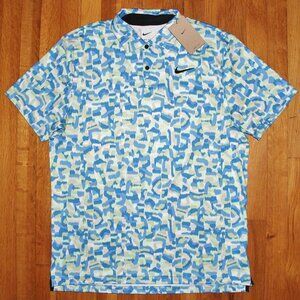 Nike Dri-Fit Tour Confetti Golf Polo Shirt Mens M XL Blue Green White